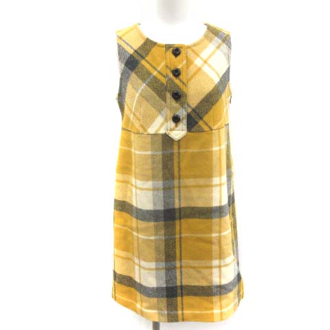 バーバリーブルーレーベル Burberry Blue Label ワンピース ひざ丈 ノースリーブ ウール チェック 36 S 黄色 イエロー グレー Kt レディース 081 ベクトルパーク