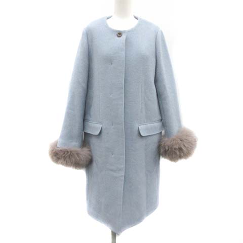 ナノユニバース Nano Universe 38 M 18aw ノーカラーコート フォックスファー 水色 ライトブルー Tk H レディース 081 ベクトルパーク