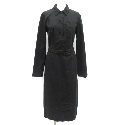 プラダ PRADA 40 L シャツワンピース ロング 長袖 ベルト付き 黒  