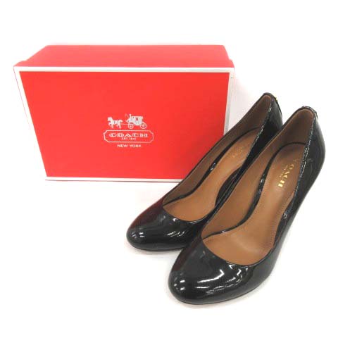 コーチ COACH パンプス ハイヒール 9.5cm エナメル ラウンドトゥ ロゴ 