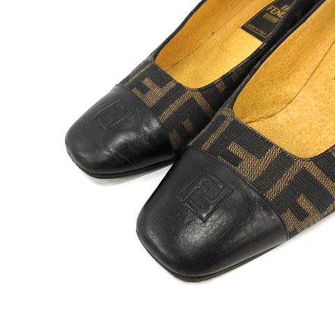 フェンディ FENDI パンプス チャンキーヒール 4.5cm ズッカ柄 スクエア 