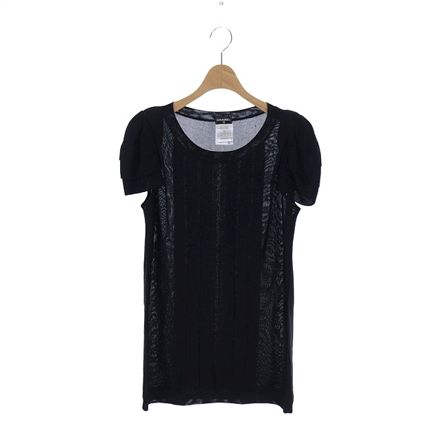 美品 CHANEL シャネル リブ メッシュ カットソー ココ 03C ブラック シャネル(CHANEL)シャネル ココマーク ニット 衣料品 トップス