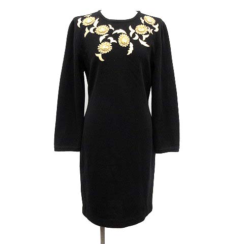 おしゃれ人気 クリスチャンディオール ワンピース ニット 長袖 ひざ丈 ヴィンテージ ウール 刺繍 M 黒 ブラック Ec コンビニ受取対応商品 Theblindtigerslidell Com