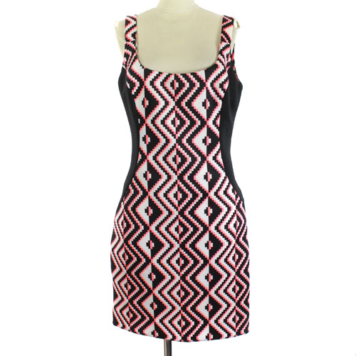 ミリー Milly ワンピース ひざ丈 総柄 ノースリーブ 2 M 黒 ブラック ピンク Sr レディース 081 ベクトルパーク