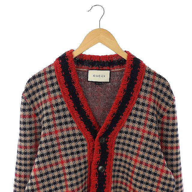グッチ GUCCI GU156 カシミヤ混パイピングチェックニットカーディガン  