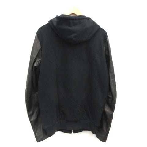 ディーゼル DIESEL L パーカー ジップアップ 袖ラムレザー 羊革 黒 
