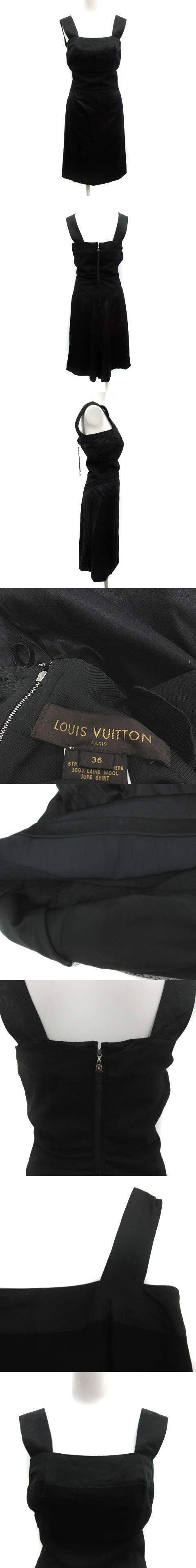 在庫あり 即納 ルイヴィトン ワンピース ひざ丈 ノースリーブ 切替 バックファスナー フランス製 ウール シルク 36 S 黒 ブラック St 残りわずか