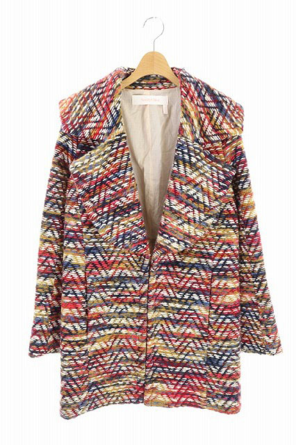 シーバイクロエ SEE BY CHLOE コート ツイード ウール 34 赤 レッド 