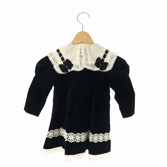 シャーリーテンプル Shirley Temple ワンピース 長袖 ベロア レース フリル リボン 90 黒 ブラック アイボリー Df Ec ベビー キッズ 081 ベクトルパーク
