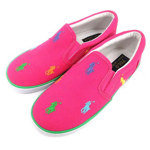 ポロ ラルフローレン Polo Ralph Lauren スリッポン フラットシューズ スニーカー 刺繍 ロゴ キャンバス 21 9cm ピンク Pj Gy キッズ 081 ベクトルパーク