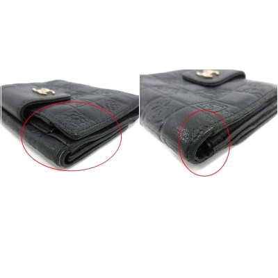 シャネル CHANEL アイコンライン 財布 二つ折り Wホック ロゴ 型押し