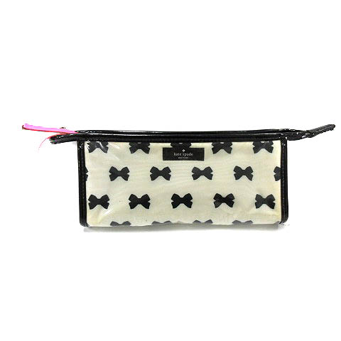 ケイトスペード Kate Spade メイクポーチ 化粧ポーチ 小物入れ リボン柄 ロゴ アイボリー 黒 ブラック Sr 22 D レディース 081 ベクトルパーク