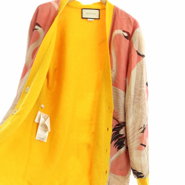 グッチ GUCCI カーディガン 長袖 ニット リバーシブル 鳥柄 絹 シルク  
