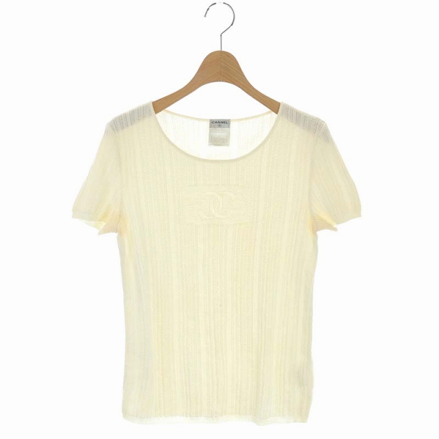 シャネル CHANEL ニット サマー カットソー 半袖 コットン 42 白 オフ 