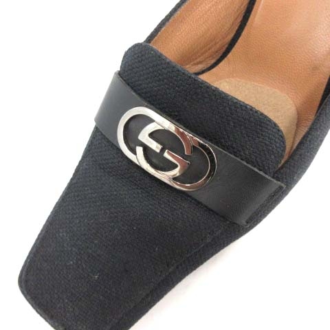 グッチGUCCIサンダルミュール黒ブラックGGロゴハイヒール23.5レディース