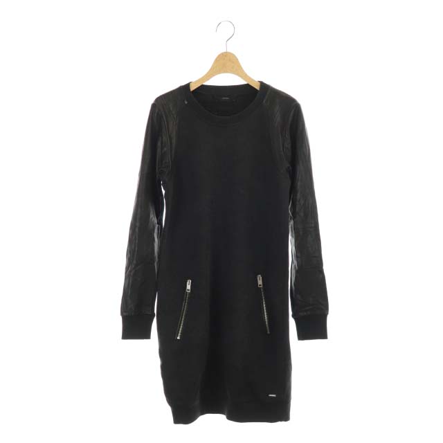 ディーゼル DIESEL ワンピース 長袖 タイト リブ 膝丈 切替 レザー  