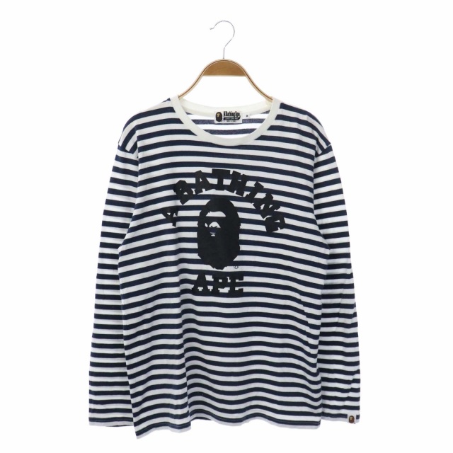 アベイシングエイプ A BATHING APE カットソー 猿ロゴ ボーダー 長袖 M 