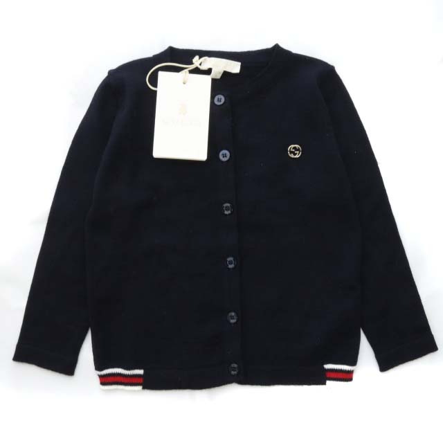 未使用品 グッチ GUCCI カーディガン ニット 長袖 12/18 紺 ネイビー 