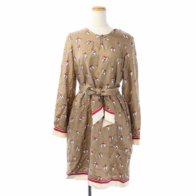 マックスマーラ ウィークエンドライン Max Mara Weekend Line シャツワンピース ひざ丈 Uネック フレア 絹 シルク 40 L 茶色 ブラウン 白 ホワイト 赤 レッド Si2 Ec レディース 081 ベクトルパーク