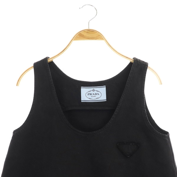 プラダ PRADA デニムノースリーブワンピース ミニ Aライン 36 黒  