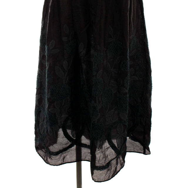 ハーモニカ Harmonica ワンピース フレア ロング ノースリーブ 切替 花柄 刺繍 F 黒 ブラック Dk Wy レディース 081 ベクトルパーク