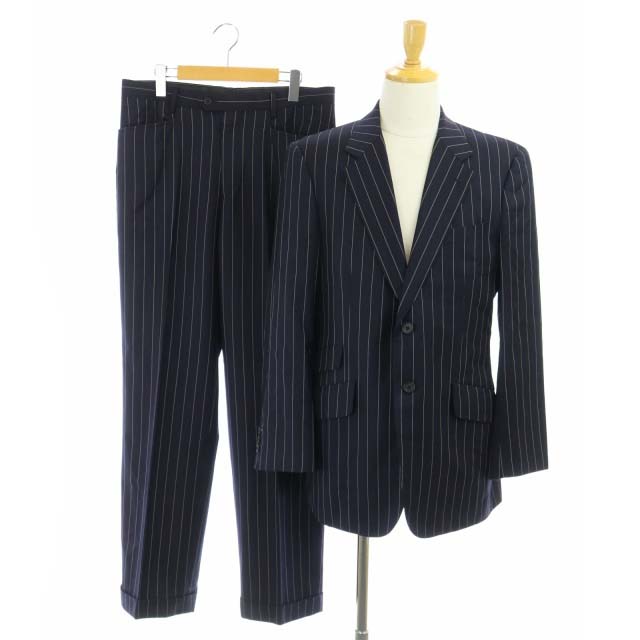 ポールスミス Paul Smith スーツ セットアップ 上下 ストライプ テーラードジャケット 総裏地 2b スラックス テーパードパンツ ロールアップ 100 175 紺 白 ネイビー ホワイト Ec メンズ 081 ベクトルパーク