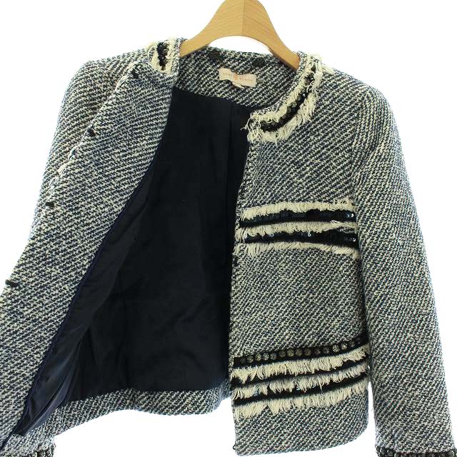 トリーバーチ TORY BURCH ノーカラージャケット ツイード ビジュー 0 