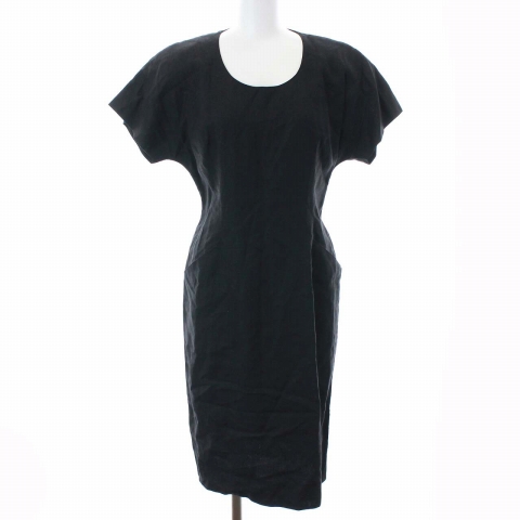 注目ブランド サルヴァトーレフェラガモ Salvatore レディース Ec Yt ブラック 黒 M 40 ヴィンテージ リネン 麻 半袖 ラウンドネック ひざ丈 ワンピース Ferragamo ワンピース Www Azns Org