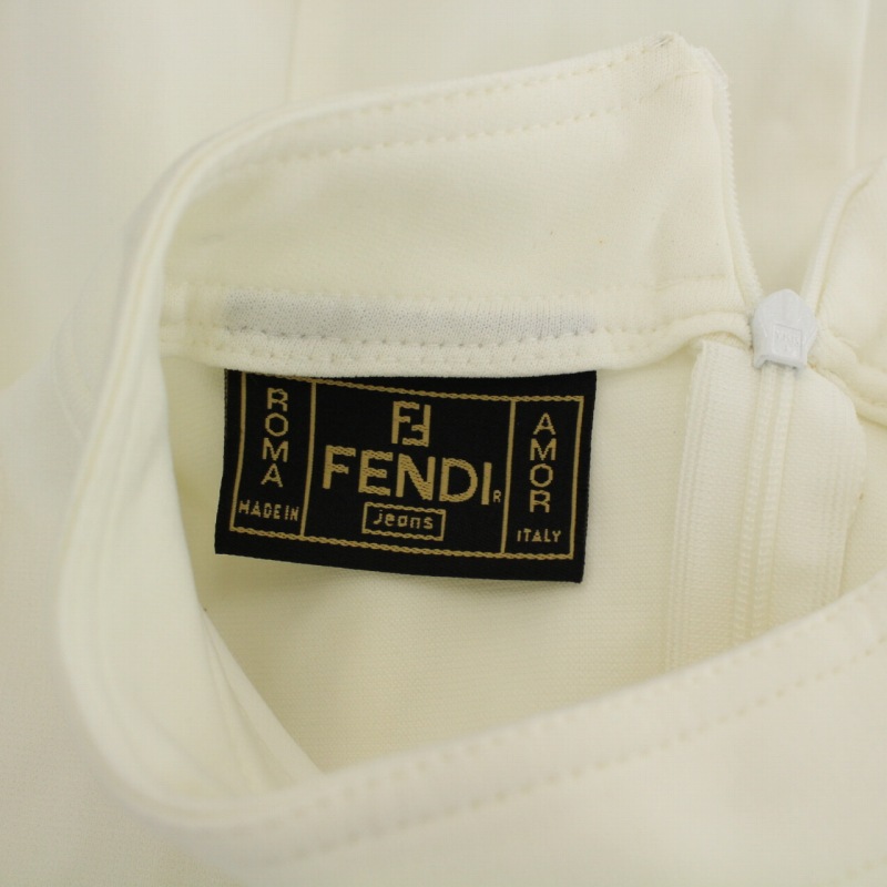 値引きする ホワイト 白 S 36 ノースリーブ ひざ丈 ワンピース ロゴ ズッカ柄 ヴィンテージ Fendi フェンディ St レディース Ec ワンピース Sis Sch Ng