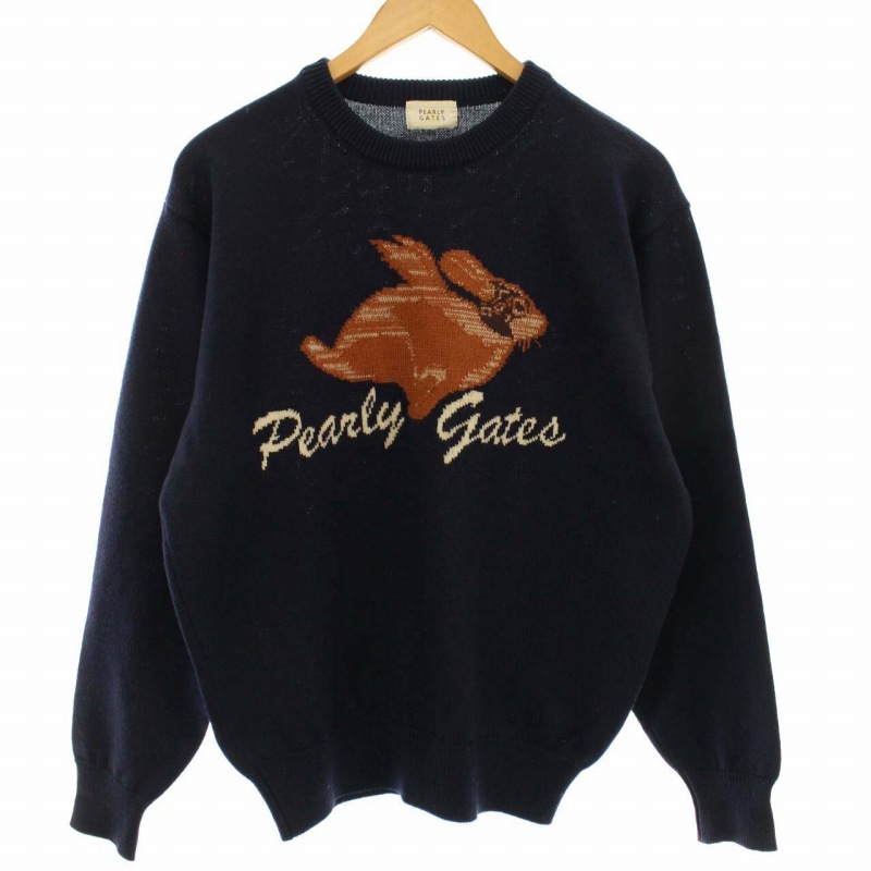 パーリーゲイツ Pearly Gates ニット セーター クルーネック 長袖 ウサギ ゴルフ ウェア スポーツ M 紺 ネイビー Dk Ec メンズ 081 ベクトルパーク