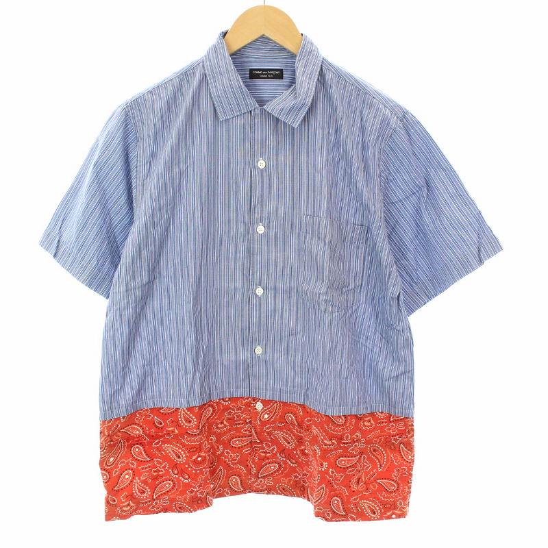 気質アップ ブルー 青 半袖 ペイズリー柄 ストライプ シャツ ダブルフェイス期 Face Double 01ss Ad01 Plus Homme Garcons Des Comme コムデギャルソンオムプリュス 赤 メンズ H Ym レッド シャツ Wiltzgroup Com
