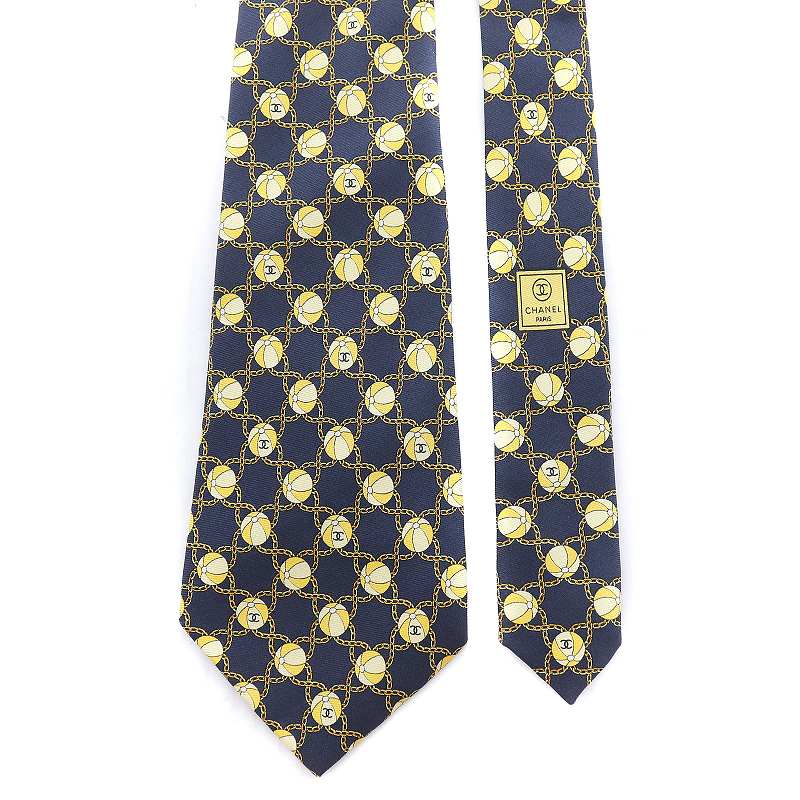 シャネル CHANEL ボール柄 ココマーク 総柄 ネクタイ イタリア製
