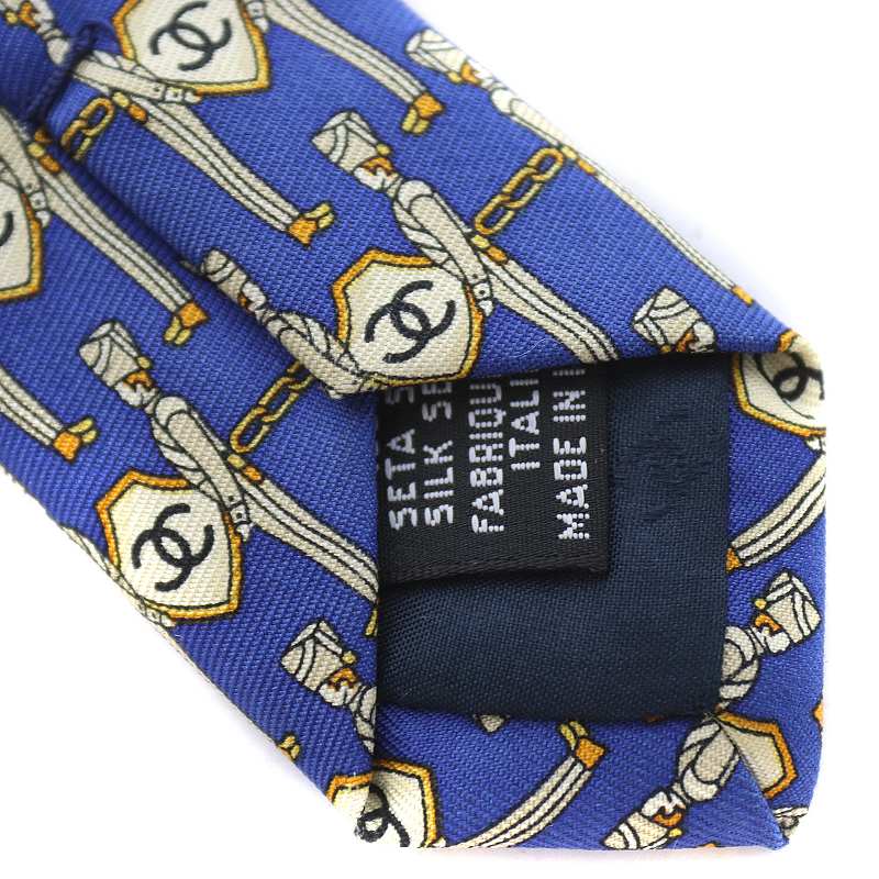 CHANEL シャネル ココマーク ネクタイ 星 イエロー 美品 シャネル ネクタイ ココマーク チェーン シルク100% 黄色