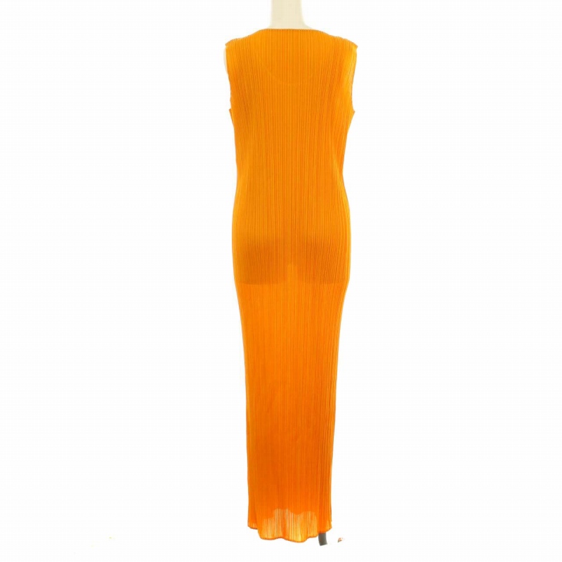 プリーツプリーズ Pleats Please イッセイミヤケ ワンピース ノースリーブ マキシ丈 ロング プリーツ スリット タイト 4 L オレンジ Dk Ec レディース 081 ベクトルパーク