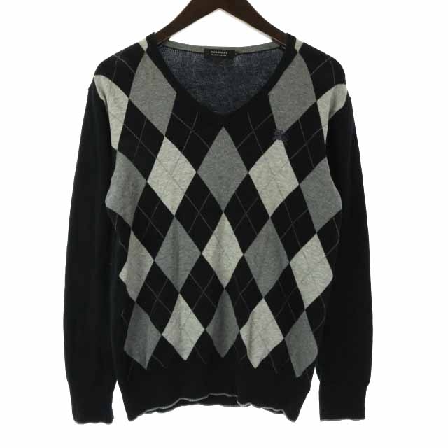 【良品】バーバリーブラックレーベル セーター ニット アーガイル 刺繍 バーバリーブラックレーベル BURBERRY BLACK LABEL ニット セーター