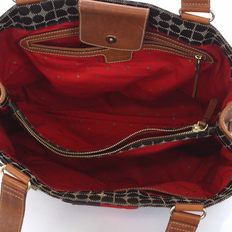 【匿名配送】ケイトスペード 総柄ファブリック レザー トートバッグ 茶 赤 春鞄 ケイトスペード KATE SPADE 総柄 トートバッグ ショルダーバッグ