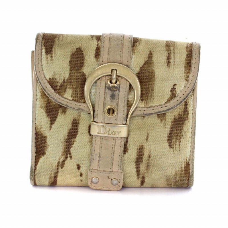 【未使用級】クリスチャンディオール 二つ折り財布 ベージュ トロッター Christian Dior(クリスチャンディオール) トロッター ミニ財布 2つ折り