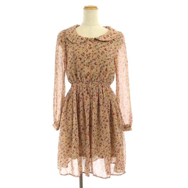 レトロガール Retro Girl ワンピース ひざ丈 長袖 花柄 総柄 M ピンクベージュ Mf Ma レディース 081 ベクトルパーク