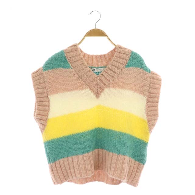 ザラ Zara 2点セット ニット ベスト プルオーバー Vネック チェック Us S ピンク 白 緑 青 Mf Ma レディース 081 ベクトルパーク