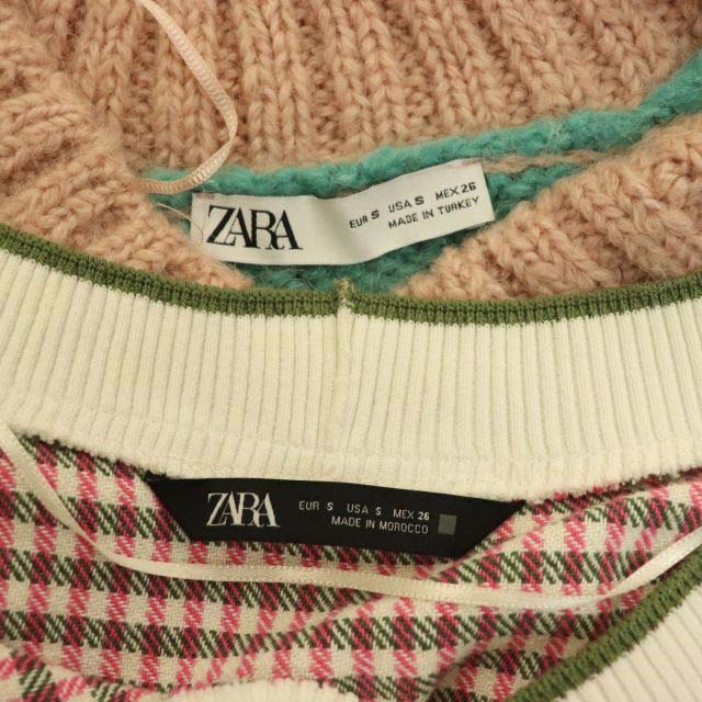 ザラ Zara 2点セット ニット ベスト プルオーバー Vネック チェック Us S ピンク 白 緑 青 Mf Ma レディース 081 ベクトルパーク