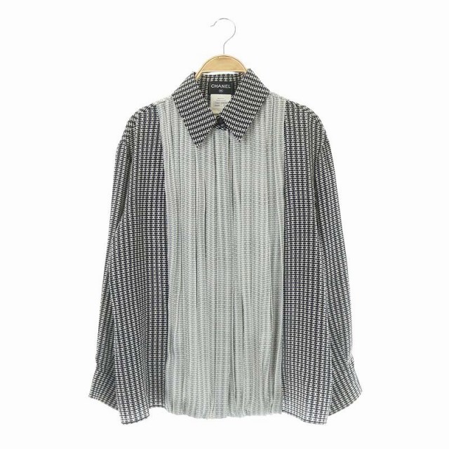 シャネル CHANEL ココマーク総柄シルクプリーツシャツ ブラウス 長袖  