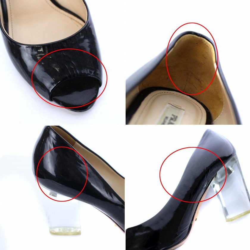 PRADA パンプスヒール ヒール エナメルビジューオープントゥパンプス