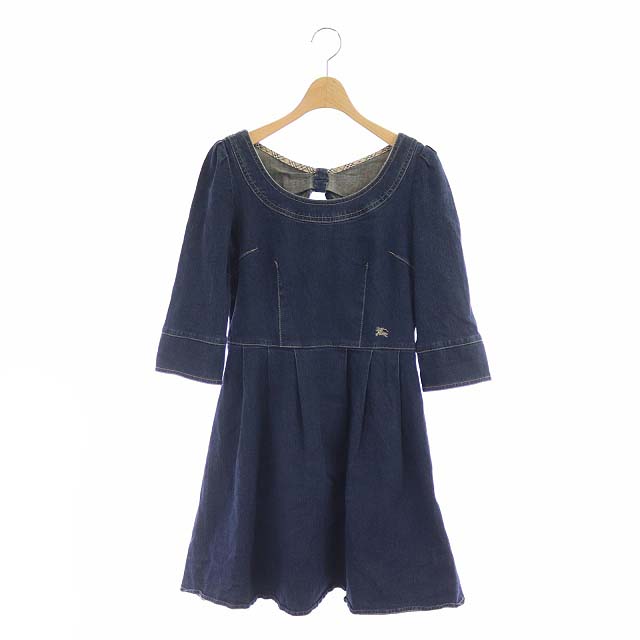 バーバリーブルーレーベルのミニワンピース Burberryブルーレーベル水色チェック柄ベルト付きミニワンピース