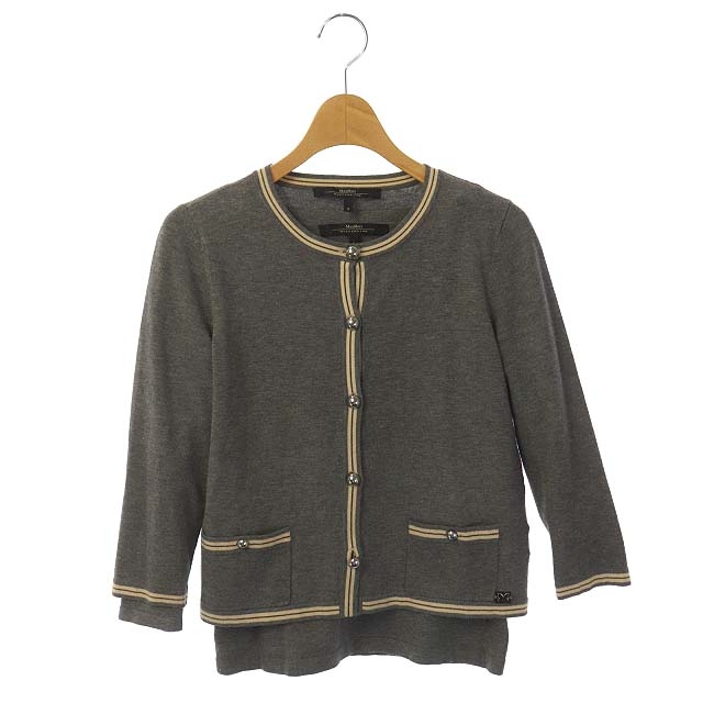 マックスマーラ ウィークエンドライン MAX MARA WEEKEND LINE アンサンブルニット カーディガン 長袖 銀ボタン カットソー 七分袖 プルオーバー S グレー /CM ■EC レディース