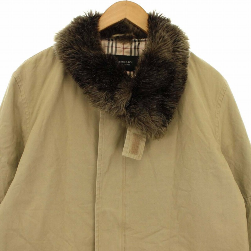 バーバリーブラックレーベル ステンカラーコート 襟ファー付き