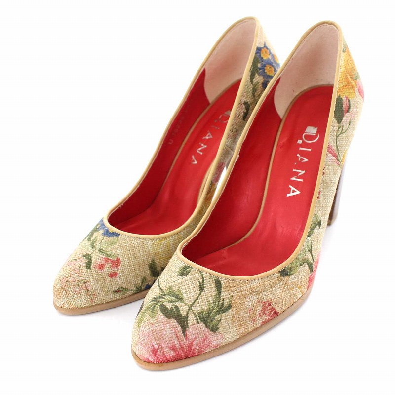 ダイアナ Diana パンプス ハイヒール アーモンドトゥ 花柄 キャンバス 23 5cm ベージュ K Ibo21 レディース 081 ベクトルパーク