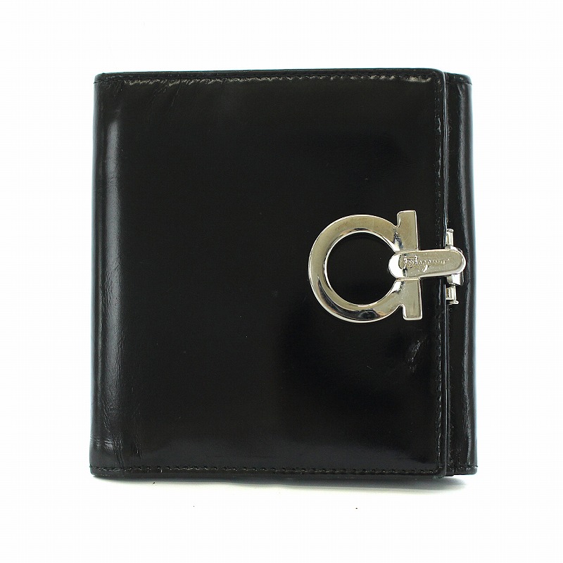�T�����@�g�[���t�F���K�� Salvatore Ferragamo W�z�b�N �K���`�[�j ���܂����z �R���p�N�g�E�H���b�g ���U�[ �G�i���� �� �u���b�N ��OH /SI27 ���f�B�[�X