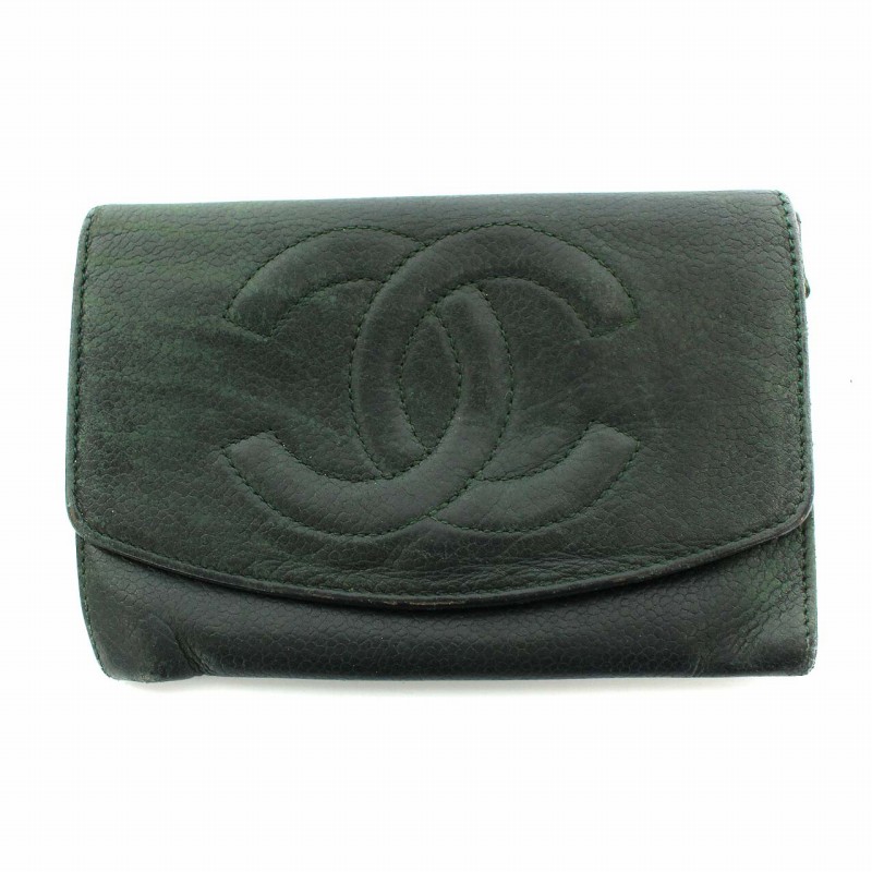 シャネル CHANEL 財布 二つ折り 小銭入れ キャビアスキン レザー ココ