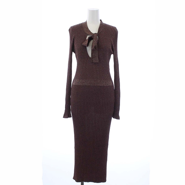 プラダ PRADA 2017年製 リブニット ワンピース 長袖 ロング ボウタイ  