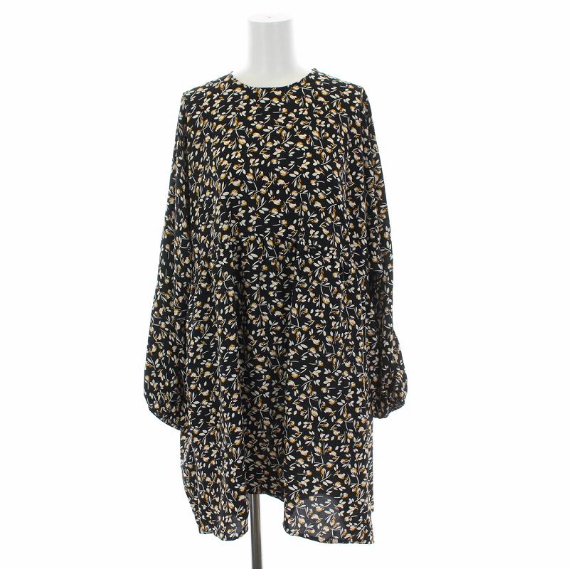 ザラ Zara チュニック ワンピース 長袖 花柄 M 黒 ブラック 白 黄色 Ym レディース 081 ベクトルパーク